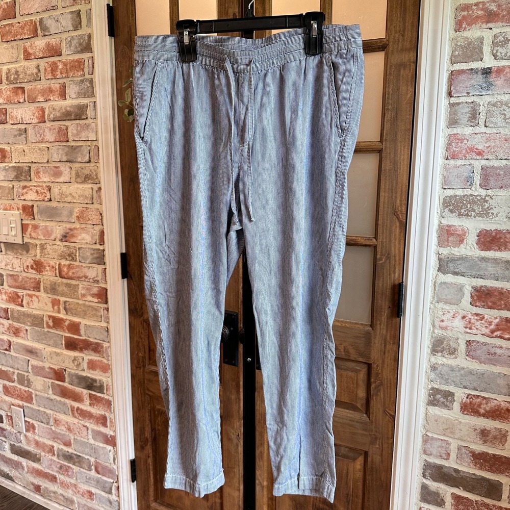 Gap Easy Pant Women XL Tall Navy Blue White Striped Cotton Blend Drawstring